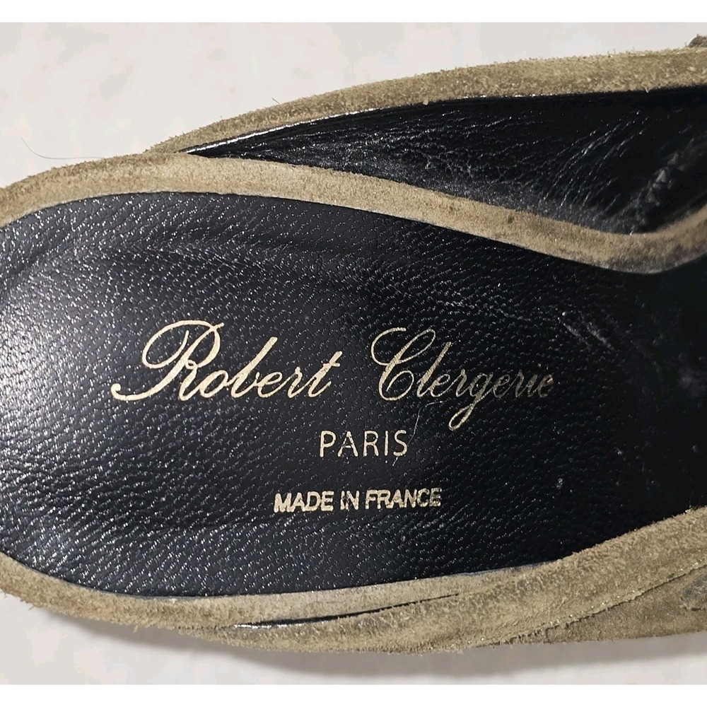 Robert Clergerie Olive Green Damor Suede Leather Platform Wooded Wedge Clogs 39 - Picture 10 of 11